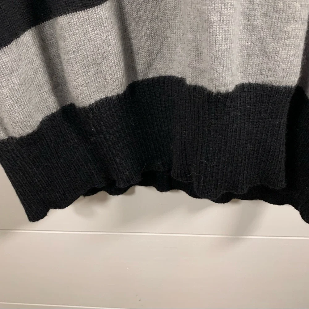 Tory Burch Merino Wool Sweater Dress L Black Gray Stripe Pockets‎ Dolman Sleeves